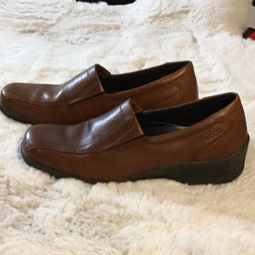 ECCO Camel Brown Leather Shock Point Loafers Comfort Walking‎ Shoes 38